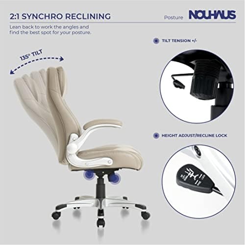 Ергономичен офис стол Nouhaus + Position от изкуствена кожа. Лумбална опора Click5 с регулируеми подлакътници. Модерно кресло ръководител