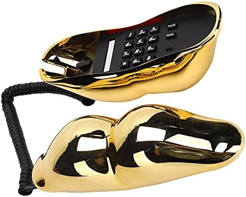 Гальванический Златисто-Жълто Телефон с Удоволствие, с устни, с функция за съхранение на номера, Стационарен Телефон, Домашен Настолен