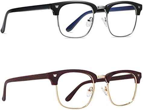 Очила със Сини Светофильтром в ретро стил WOWSUN В Полукадровой рогова Рамка С Прозрачни Лещи 2 опаковки