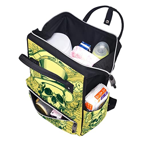 Чанти-тоут за памперси с жълт череп, раница за мама, чанта за пелени с голям капацитет, пътна чанта за грижа за детето