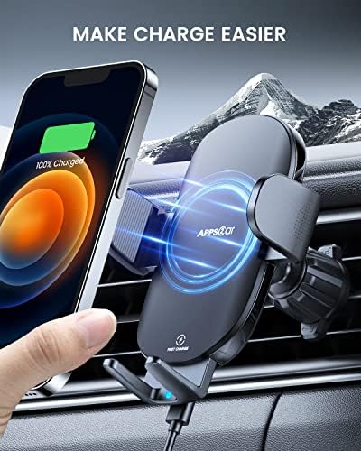 APPS2Car Безжично зарядно за кола с вентиляционным дупка, безжично зарядно устройство за бързо зареждане с мощност 15 W, съвместимо с iPhone