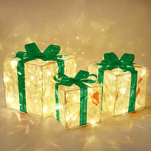 Коледа Светлинен Украса Подарък Кутия Украшение С Лък Коледно Осветление Кутия за Външно Осветление Коледна кутия за Външни Подарък Декорация