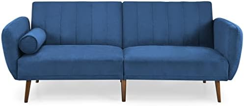 Разтегателен диван-futon ZHYH, регулируема на място за спане на дивана с дървени крака (син цвят)