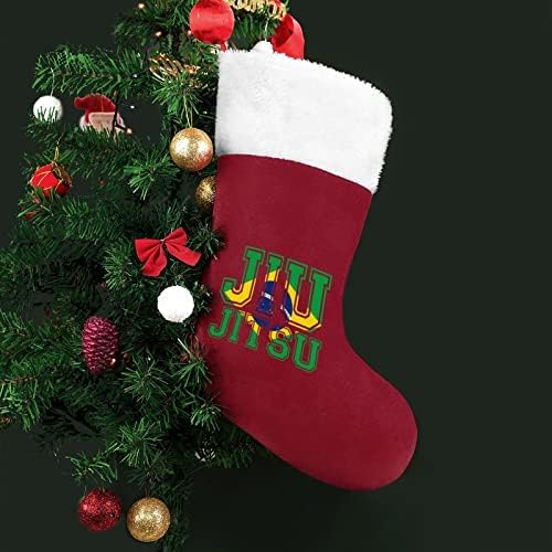 Джиу-Джицу Брази Флаг Коледен Отглеждане на Коледна Елха Окачени Чорапи за Камината, с Къси Плюшени Белезници Украса за Дома