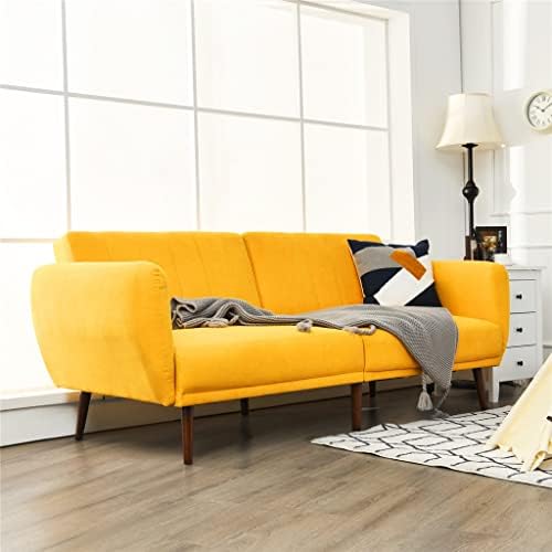 Голям разтегателен диван-futon с регулируем спално място, върху дървени крака (сив цвят)