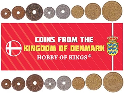 6 Монети от Дания | Колекция Датски монети 1 2 5 10 25 Руда 1 Крона | В обращение 1941-1947 | Christian X