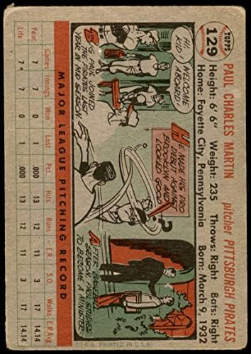 1956 Topps 129 ГРАЙ Джейк Мартин Питсбърг Пайрэтс (Бейзболна картичка) (Сиво въртене) на БЕДНИТЕ пирати