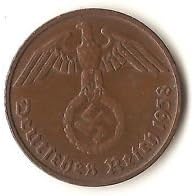 Истинска немска Монета в 2 пфеннига с нацистка част на свастика - В обращение