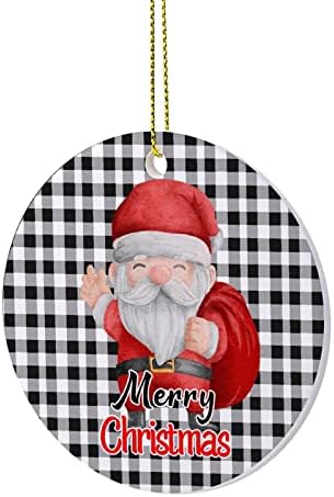 Cheyan Забавен Дядо Коледа С Черно Бяло Каре Керамичен Коледен Орнамент Украса За Дома Коледни Висулки Коледна Елха, Висящи