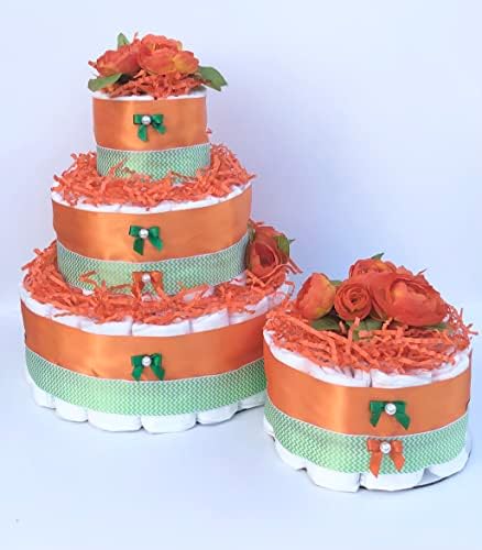 Мини-торта от памперси - Централна украса -Портокал / В Ботаническата стил - Неутрално - Детски душ - Подарък