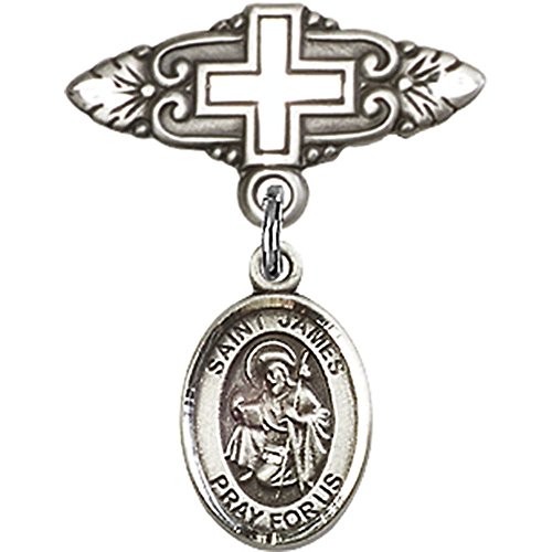 Детски икона от Сребро с Чар Св. Джеймс Велики и Игла за Икона с Кръст 1 X 3/4 инча