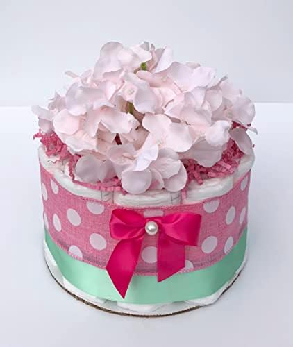 Мини-торта от Памперси за малки момичета - Централна украса В грах /Класически стил -Детски душ -Подарък