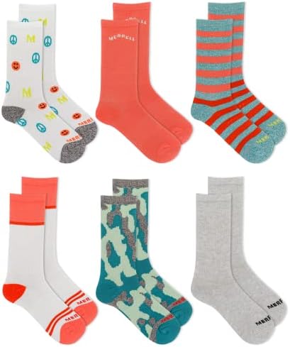 Чорапи Merrell Kids ' всеки ден с половин възглавница за екипажа - Опаковка от 6 двойки - Подсилени пета и пръсти