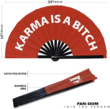 Ръчно фен Karma is A Bitch, Сгъваема бамбук ръчно Фен, Забавни Кляпы, Сленг Думи, Изрази, Твърдения, Подаръци, Фестивални