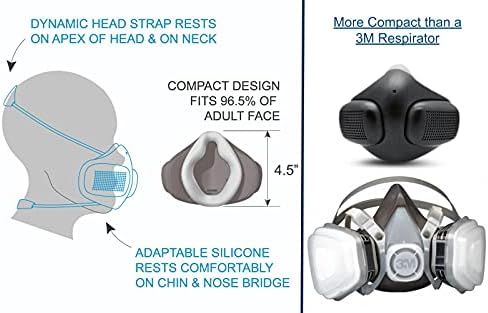 Маска за лице ATMOBLUE - Двоен вентилатор - Сменяеми филтри HEPA - Адаптивен и силиконово уплътнение - 3 Настройки за скорост - Приложение