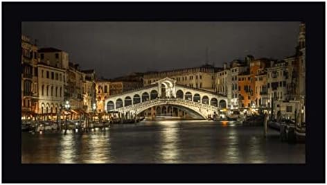 Канале гранде и моста Риалто през нощта, Венеция, Италия работа Ассафа Франк - Художествена печат върху платно с размери 12 x 20 см в