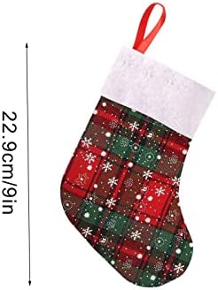Коледни Чорапи с Орнаменти и Подаръчен Пакет, Чанта за Конфетных чорапи, Чорапи с Снежинками, Карирани Притежателят на груб
