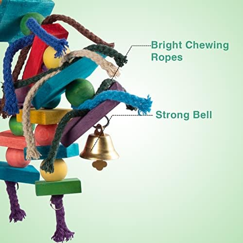 Дървени Играчки за птици-Папагали, Многоцветен Здрава Играчка за Дъвчене Птици с годни за Оцветяване за Хранене на Папагали в