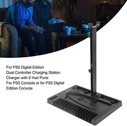 Вентилатор за Охлаждане на Вертикална Поставка за PS5, Поставка за PS5 с притежателя на слушалки и основата на Вентилатора