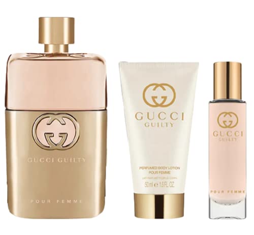 Подаръчен комплект Gucci Guilty в твърда опаковка от 3 теми за жени (3 Унция парфюмерного спрей + 1,6 Унции Парфюмированного