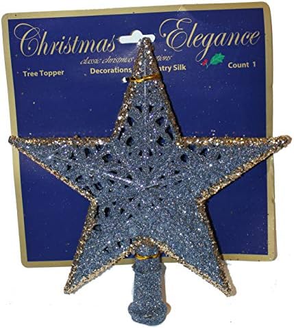 Кънтри Коприна в Синьо-Златна Тема 8,3 H Лъскава Матово Покритие Звездна Елха Украса за Коледната елха (Светло синьо)