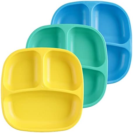 Re Play 7 Разделени чинии за деца от 3 теми с 1 Силиконовата капачка | с дълбоки бортиками и три отделения за самостоятелно хранене |