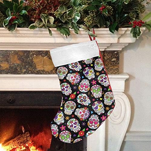 MSGUIDE Коледни Чорапи със Захарен Череп и Плюшени белезници, Голям Висящ на Отглеждане за Семеен Празник, Украса на Камината за Коледно