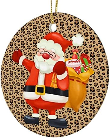 3-Инчов Коледна Украса с Цитати на Дядо Коледа и Леопард, Кръгли Коледна Украса за Деца, Момчета и Момичета, Висящи Украшения за Елхи,