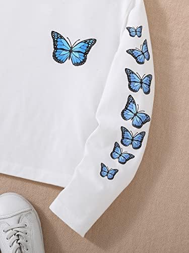 Тениска OYOANGLE за момичета с принтом Пеперуди и качулка С дълъг ръкав, Ежедневни Укороченная Hoody