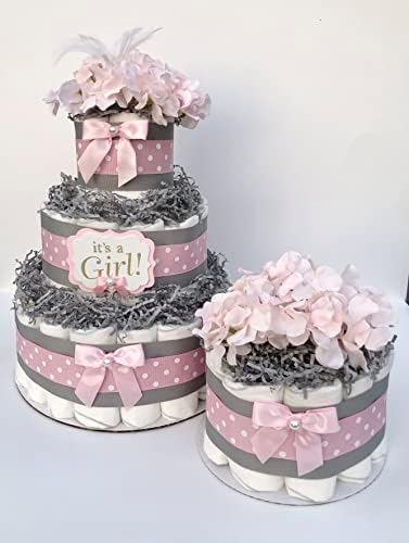 Мини-торта от памперси за малки момичета - Централна украса -Пастел / В Грах - Детски душ - Подарък