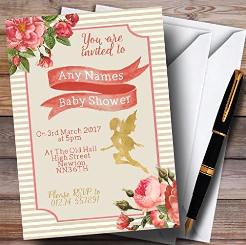 Пощенска картичка Zoo с шарени цветен модел от розово злато, покани под формата на феите, покани за детски душ