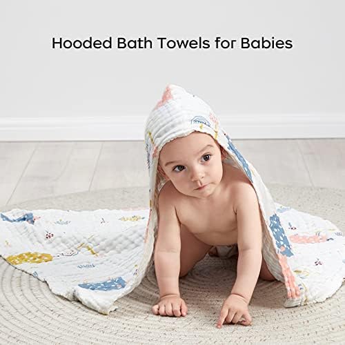 bc babycare 2 Опаковки от Бебешки кърпи, Бебешки Кърпи за баня от естествен шифон и памук, Мека Абсорбиращи Бебешки Кърпи с капак, Детски
