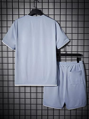 Мъжко облекло от две части, Тениска с контрастиращи тапицерия под формата на надписи и къси панталони с завязками на талията (Цвят: