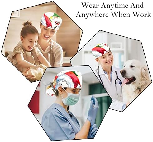 Медицински Шапки LORVIES за жени с Бутоните за дълга Коса, Регулируема Работна Шапчица от 2 Теми, на Коледен Елен на Дядо Коледа