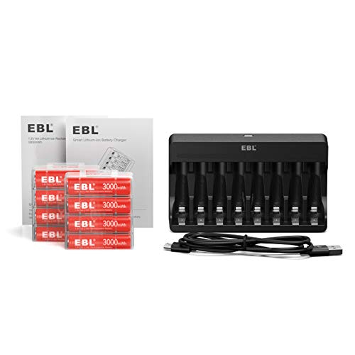 EBL 8 Опаковки Акумулаторна литиева батерия тип АА батерии, литиево-йонни батерии тип АА от 1,5 с 8 Слота, Интелигентно Литиевое Зарядно
