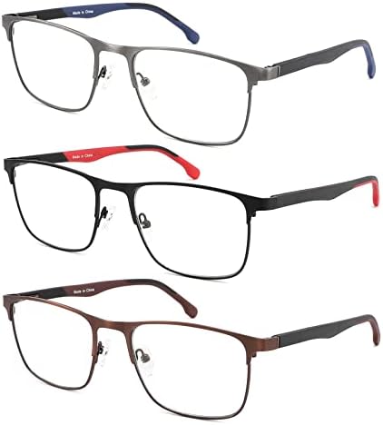 Очила за четене DONGDI Light Blue за мъже и Жени, Леки Метални Правоъгълни Полнокадровые Очила за четене, Защита От Пренапрежение на очите/Компютърни