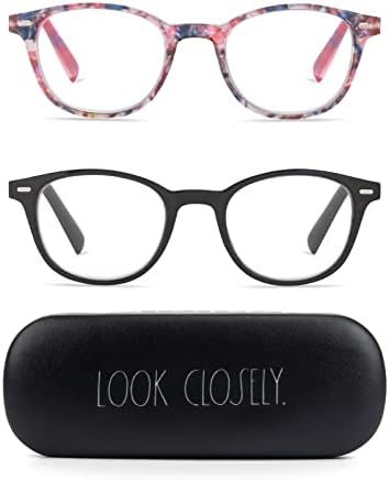 Очила за четене Rae Dunn МИРЕНА Blue, блокиране на светлина - 2 опаковки с Твърд футляром за идентичност на шрифта LOOK CLOSELY