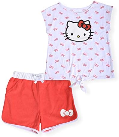 Модна тениска на Hello Kitty За момичета от 2 теми и Кратък комплект за отдих с Топ на експозиции Отпред и Модерни Къси панталони с