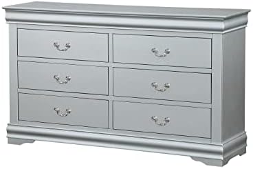 Скрин Acme Furniture с 6 чекмеджета за съхранение, сиво и нощно шкафче, platinum