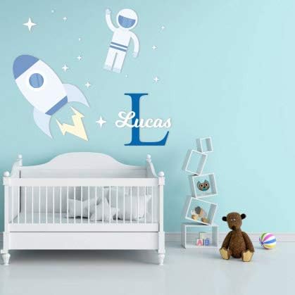 Потребителско име и Първоначалните звезди Астронавти и Космически ракети - Стикер на стената в детската стая и за декорация на детска стая
