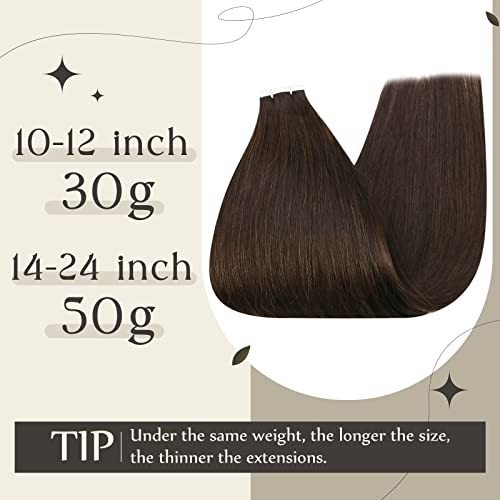 В пълен блясък на 2 опаковки Общо 155 грама 22-инчов тъмно кафява лента за Коса Разширения + Патица За Удължаване на косата