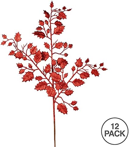 Изкуствена коледна спрей Vickerman 27с червени блестящи листа Падуба. Включва 12 спрейове на опаковката.