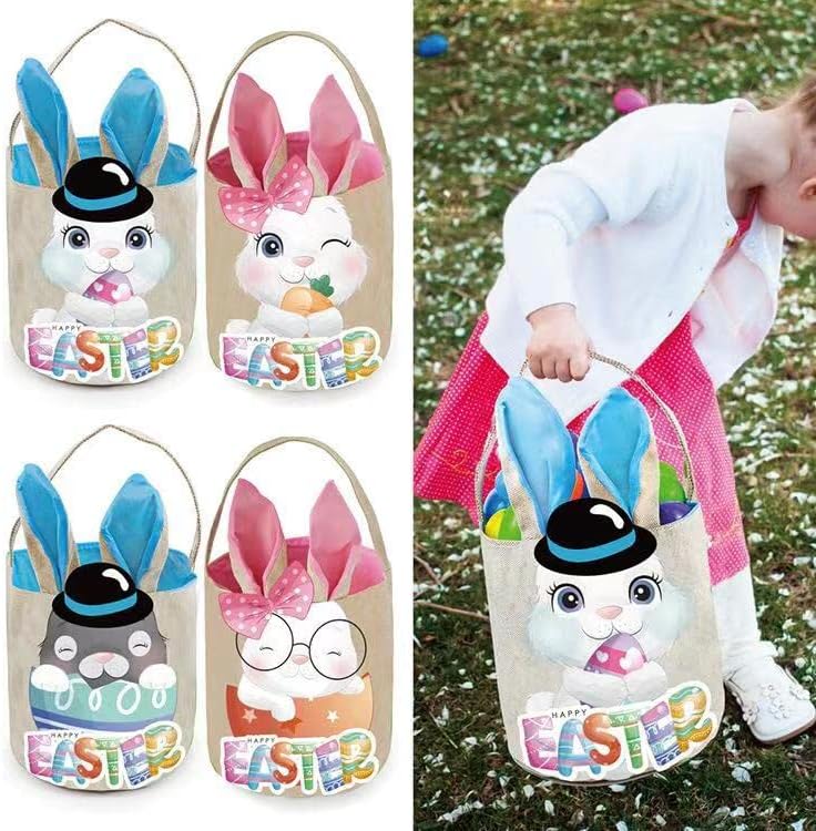 Cachyou Кошница с Великден Зайче за деца, 2 опаковки, Торби за лов на великденски яйца с красиви заячьими уши, Великденски кошници за