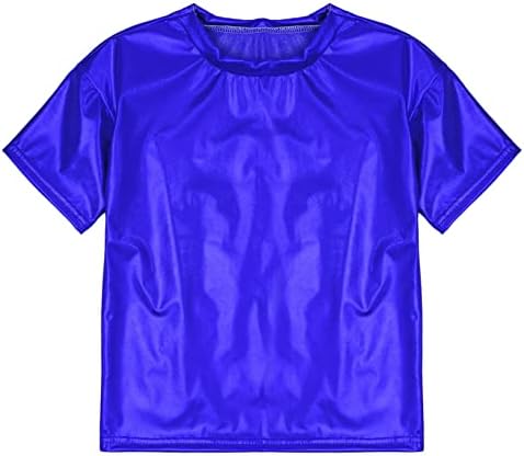 Kaerm/Лъскава Метална Танцова Риза в стил Хип-Хоп За момчета и Момичета, Къс Ръкав, през Цялата Силует, Модерни Върховете
