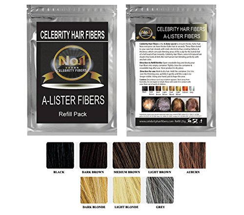 Влакна за удължаване на косата - A-Lister ЗАРЕЖДАНЕ Pak за Toppik, Nanogen, Xfusion, всяка марка (100 г, кестен)