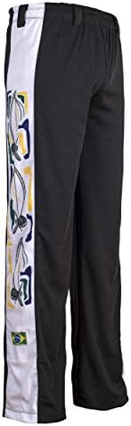 Автентични панталони за бразилски бойни изкуства Капоейра JL Sport - Унисекс/Бебешки (Черни, с принтом Berimbau по протежение