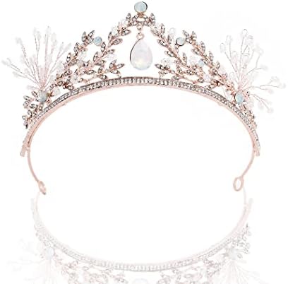 Плосък Барокова Кристален Сватбената Корона за Младоженци от Розово Злато, Акрилни Бродирани Мъниста Диадеми, Короната