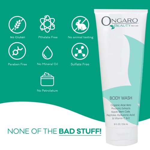 Ongaro Beauty - Овлажняващ средство за измиване на тялото, Почистващо средство за тяло с органично Алое Вера, хиалуронова киселина,