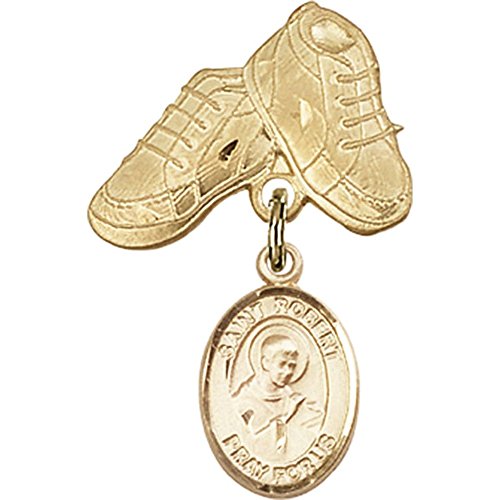 Детски иконата със златен пълнеж с талисман Свети Робърт Беллармина и игла за детски сапожек 1 X 5/8 инча