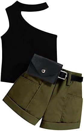Xbgqasu/ Лятна жилетка в рубчик без ръкави за малки момичета, Потници и къси панталони, с открити рамене, Поясная чанта, Пролетно-летни